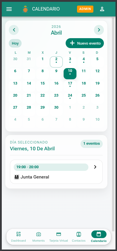 Calendario de eventos para agrupaciones de fiestas
