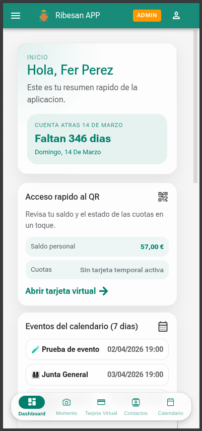 Vista principal del dashboard de Cinder App