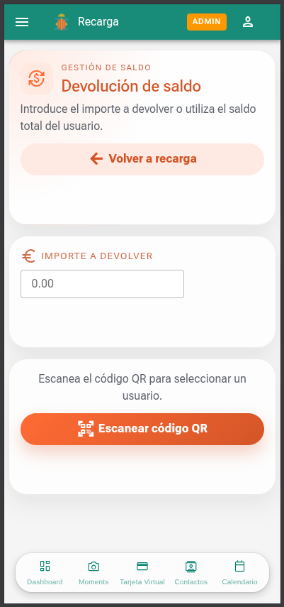 Pantalla de reembolso en Cinder App