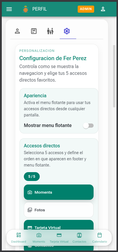 Pantalla de perfil y configuracion de usuario