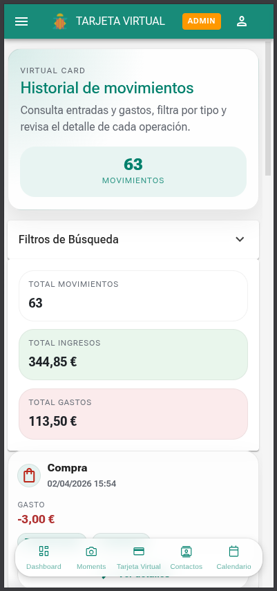 Historial personal de movimientos del usuario